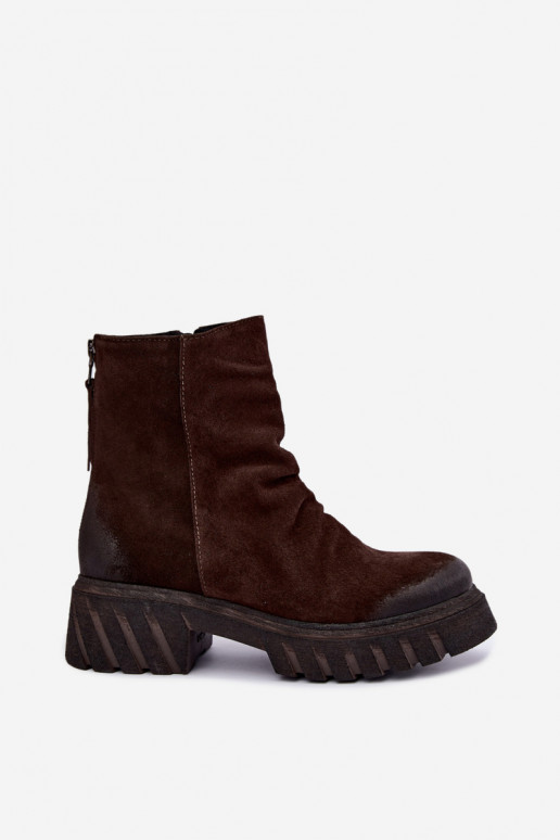 Bruine suède laarzen met rimpel in chocolade kleur Zazoo 60590