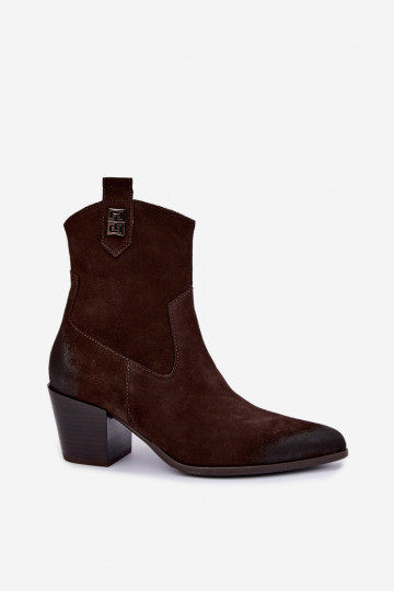 Dames geïsoleerde cowboy-stijl enkellaarsjes met hakken van natuurlijk suede Zazoo 60603