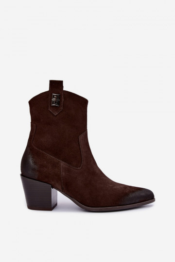 Dames geïsoleerde cowboy-stijl enkellaarsjes met hakken van natuurlijk suede Zazoo 60603 2