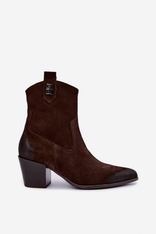 Dames geïsoleerde cowboy-stijl enkellaarsjes met hakken van natuurlijk suede Zazoo 60603