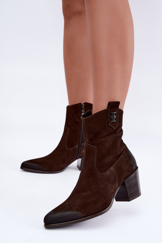 Dames geïsoleerde cowboy-stijl enkellaarsjes met hakken van natuurlijk suede Zazoo 60603