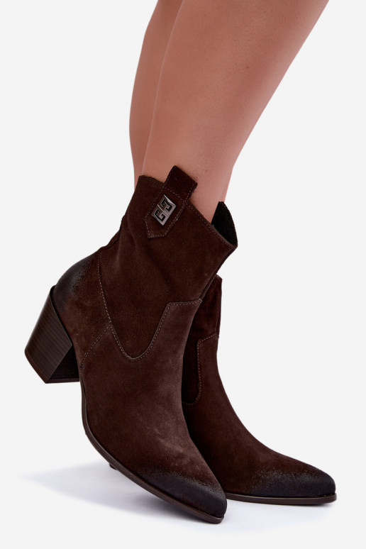 Dames geïsoleerde cowboy-stijl enkellaarsjes met hakken van natuurlijk suede Zazoo 60603