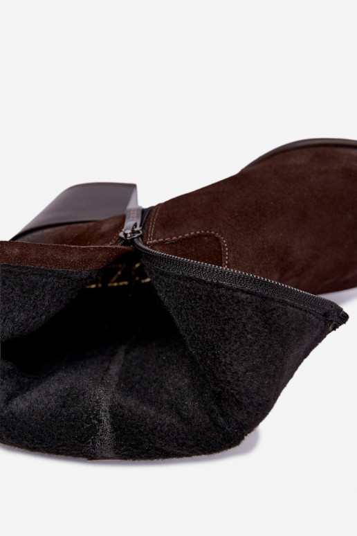 Dames geïsoleerde cowboy-stijl enkellaarsjes met hakken van natuurlijk suede Zazoo 60603