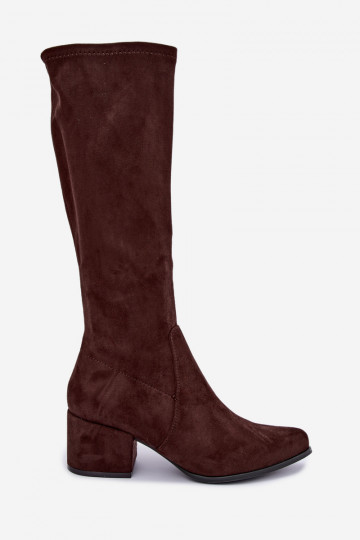 Dames kniehoge laarzen met lage hakken in chocolade faux suede Sergio Leone KZ212 2