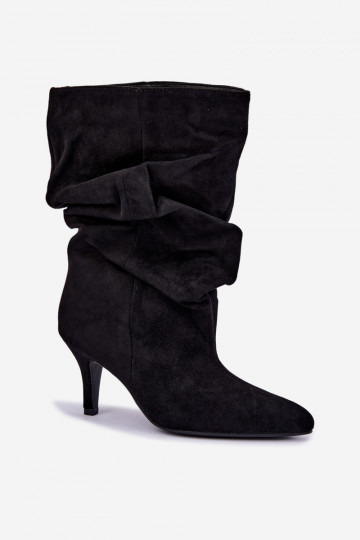instapankleboots met hakken van faux suede in zwarte kleur Cindrelle