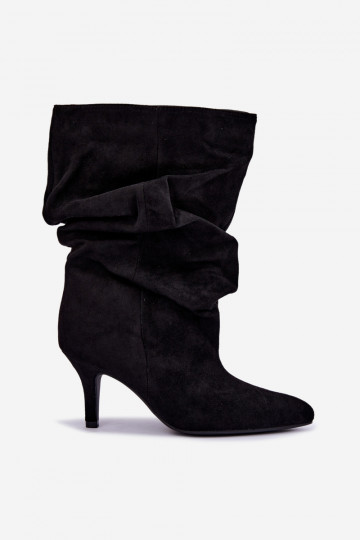 instapankleboots met hakken van faux suede in zwarte kleur Cindrelle 2