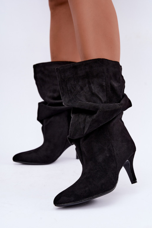 instapankleboots met hakken van faux suede in zwarte kleur Cindrelle