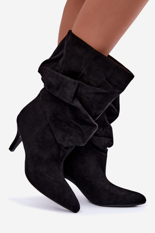instapankleboots met hakken van faux suede in zwarte kleur Cindrelle