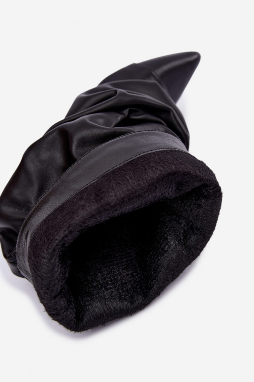 gekruiste warme instapankleboots met dunne hakken in zwarte kleur van faux leer Greselle