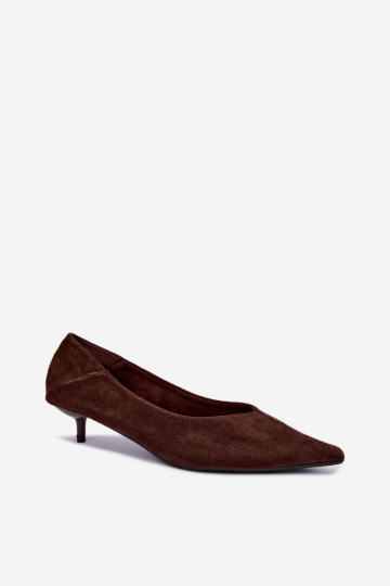 schoenen met lage hak in chocolade kleur Joresta