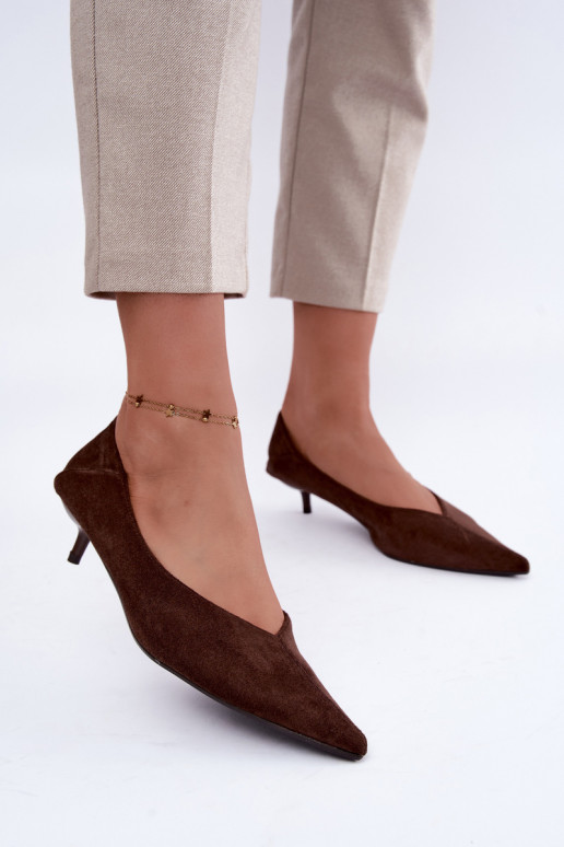 schoenen met lage hak in chocolade kleur Joresta