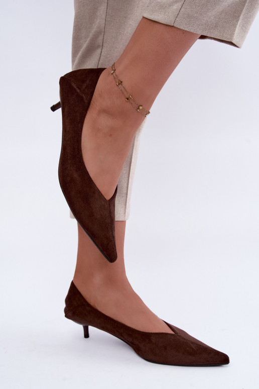 schoenen met lage hak in chocolade kleur Joresta