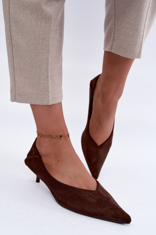schoenen met lage hak in chocolade kleur Joresta