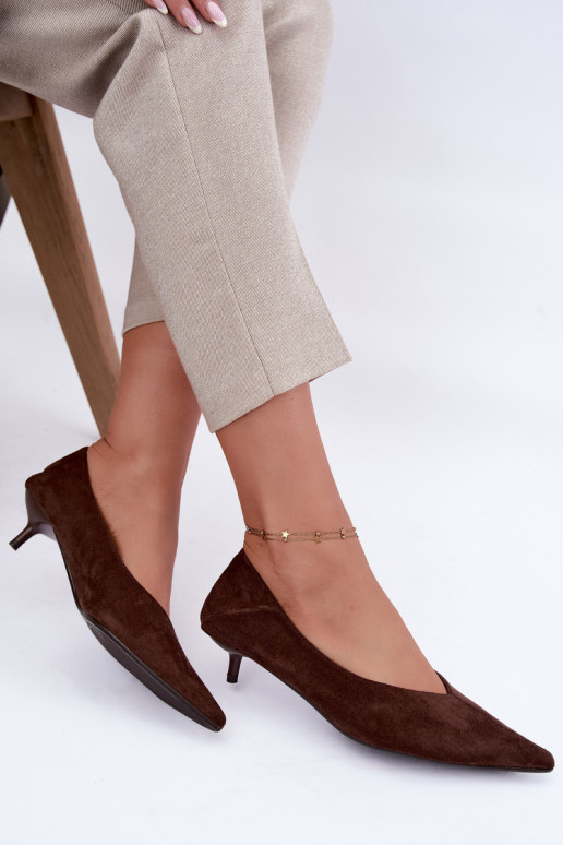 schoenen met lage hak in chocolade kleur Joresta