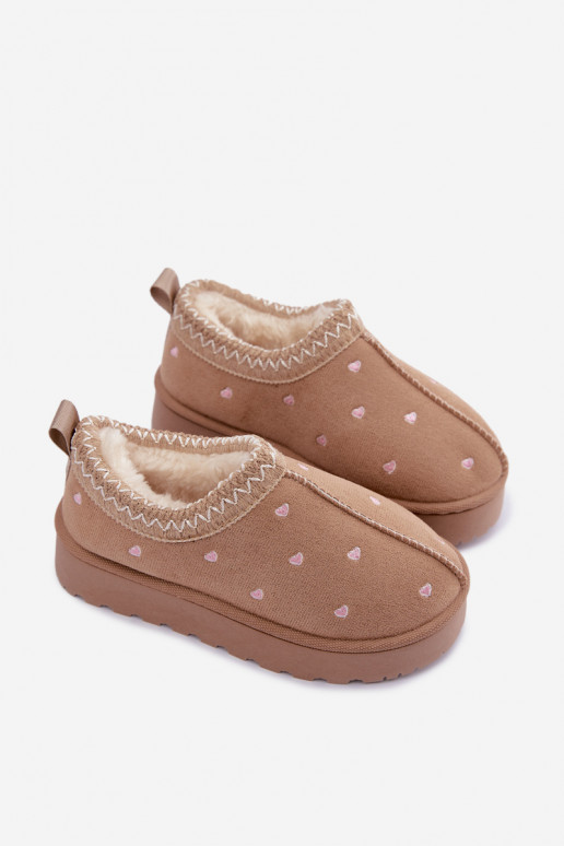 Kindersneeuwschoenen met hartjes, gevoerd met bont, zandkleurig Palina