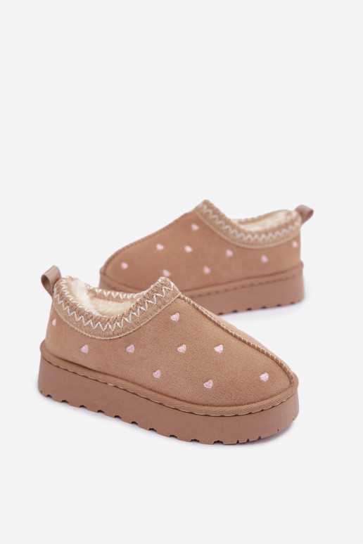 Kindersneeuwschoenen met hartjes, gevoerd met bont, zandkleurig Palina