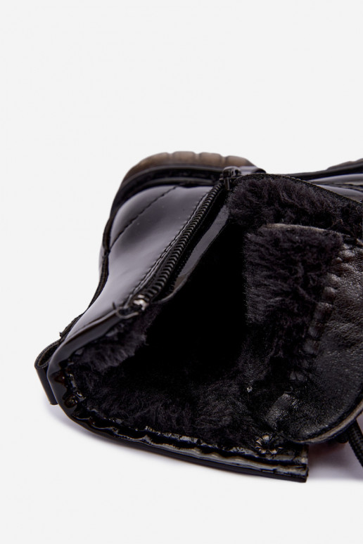 Gevoerde kinder enkellaarsjes met lak effect, faux leather, met ritsen, zwart Omua