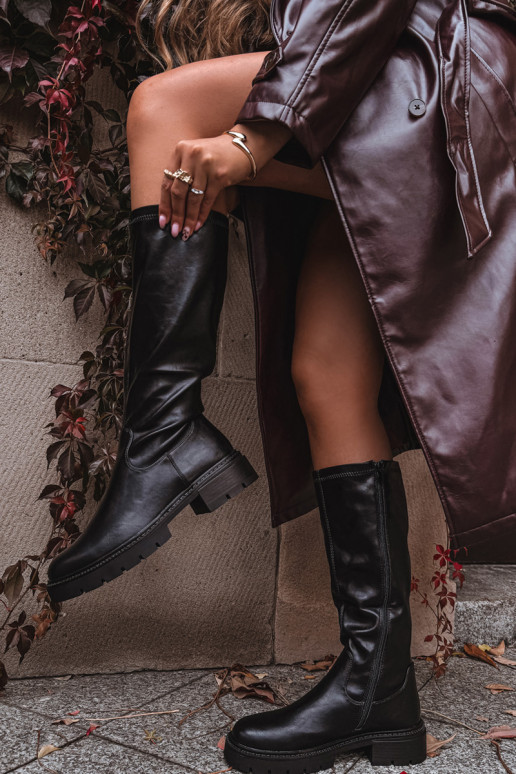 dames kniehoge laarzen van zwarte faux leather Oceana