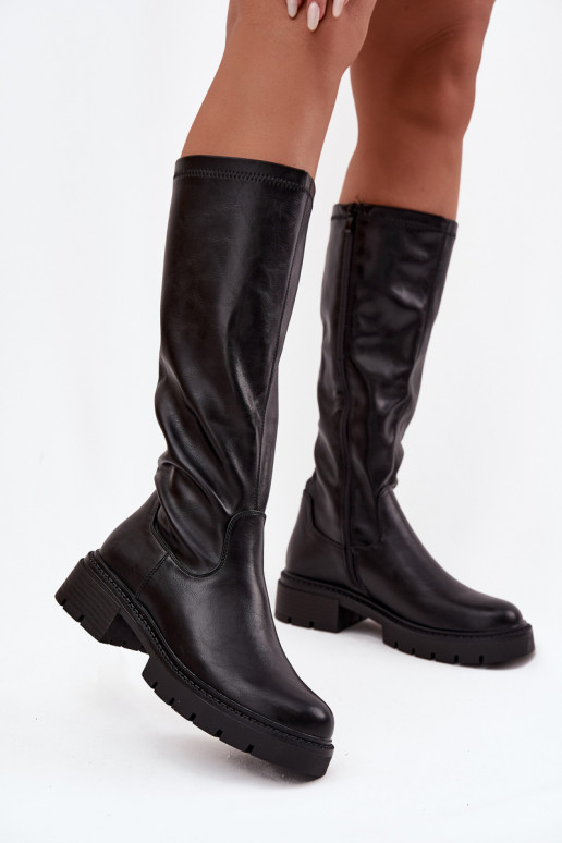 dames kniehoge laarzen van zwarte faux leather Oceana