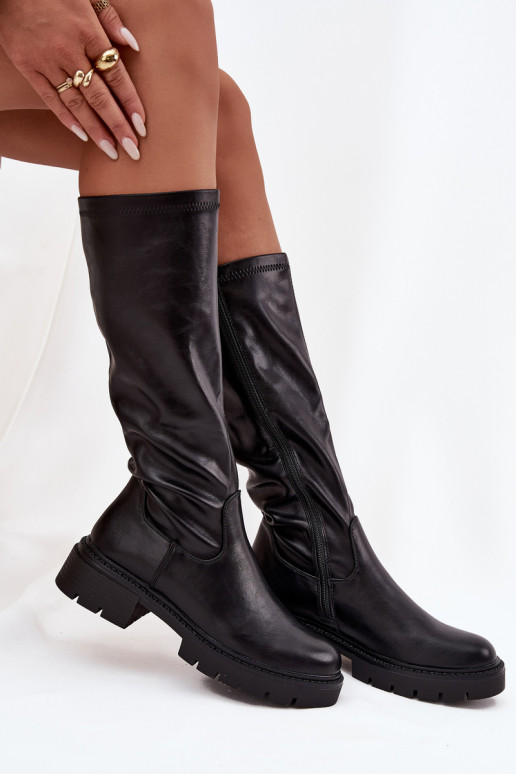 dames kniehoge laarzen van zwarte faux leather Oceana