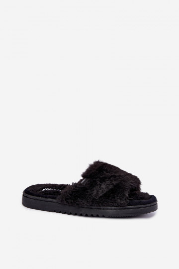 dames slippers met bont in zwart Loraline