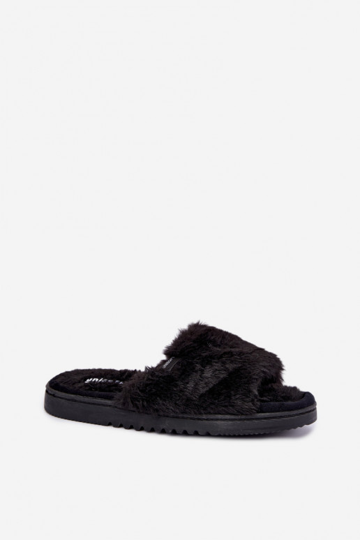dames slippers met bont in zwart Loraline