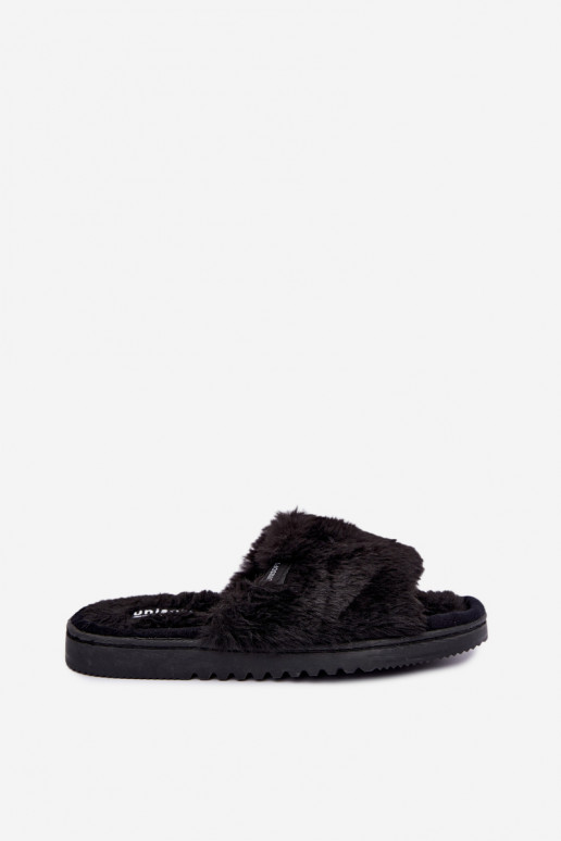 dames slippers met bont in zwart Loraline