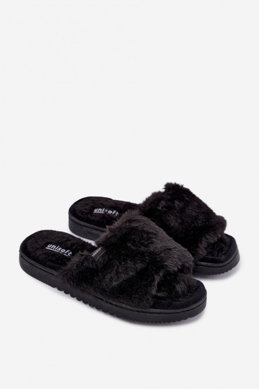 dames slippers met bont in zwart Loraline