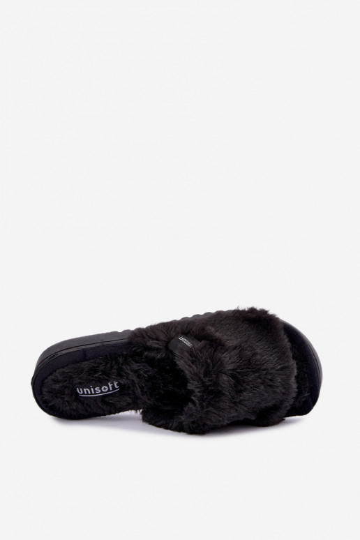 dames slippers met bont in zwart Loraline