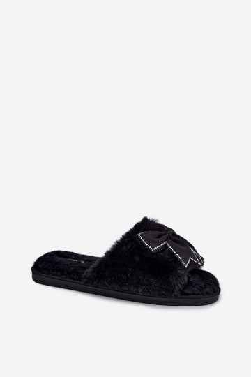 slippers met bont en strikjes in zwart Fiamelle