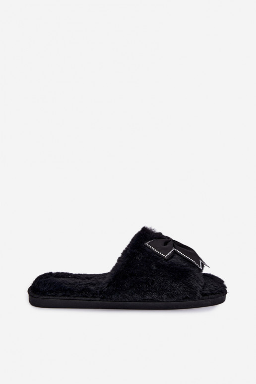 slippers met bont en strikjes in zwart Fiamelle