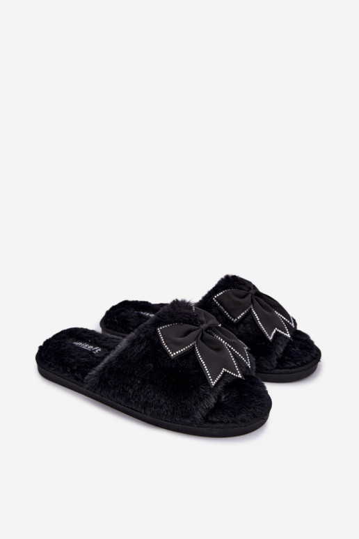 slippers met bont en strikjes in zwart Fiamelle