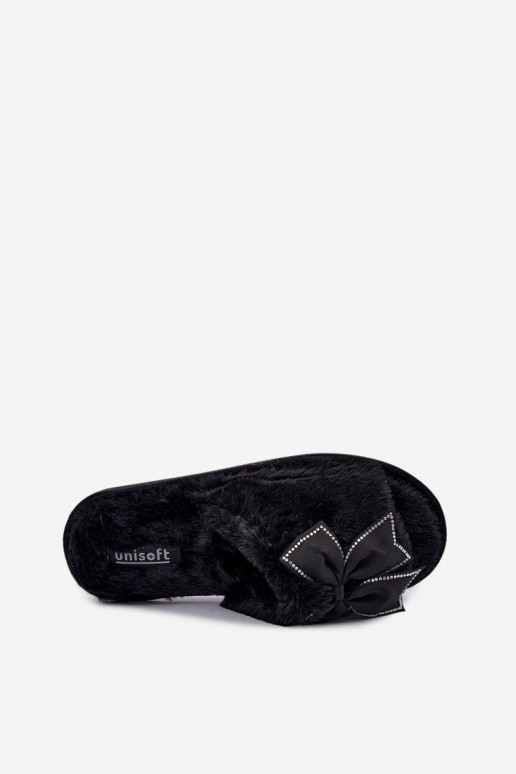 slippers met bont en strikjes in zwart Fiamelle
