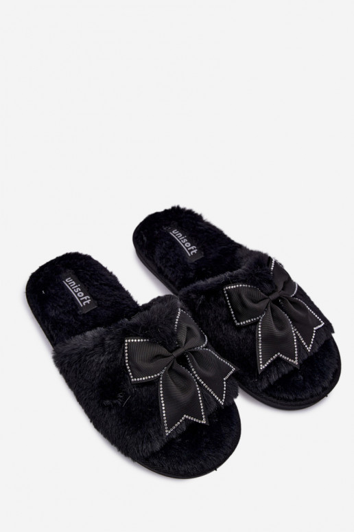 slippers met bont en strikjes in zwart Fiamelle