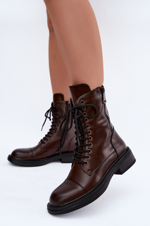 geïsoleerde enkellaarsjes van chocolade faux leather Vinceza 86443