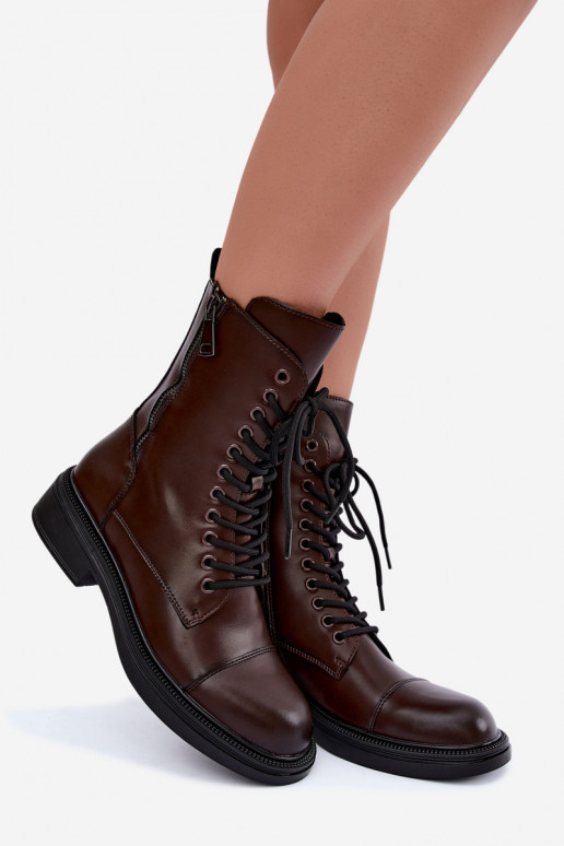 geïsoleerde enkellaarsjes van chocolade faux leather Vinceza 86443