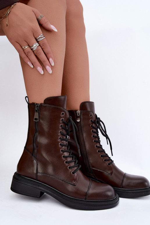 geïsoleerde enkellaarsjes van chocolade faux leather Vinceza 86443