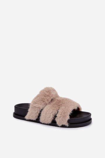 slippers met bont in zand Talisette