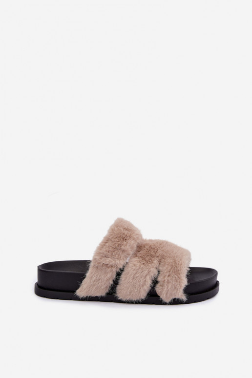 slippers met bont in zand Talisette