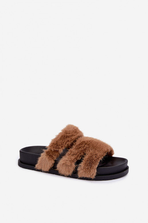 slippers met bont in bruin Talisette
