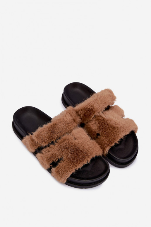 slippers met bont in bruin Talisette