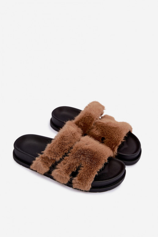 slippers met bont in bruin Talisette