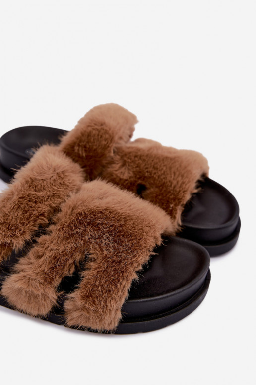 slippers met bont in bruin Talisette