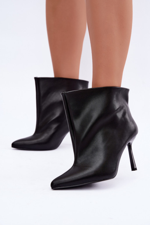 Instap enkellaarsjes met dunne hak in zwart faux leather Kamea