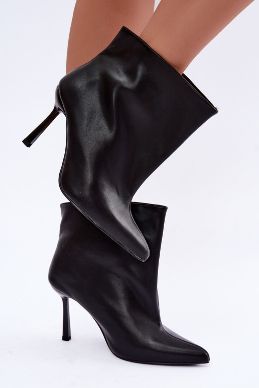 Instap enkellaarsjes met dunne hak in zwart faux leather Kamea