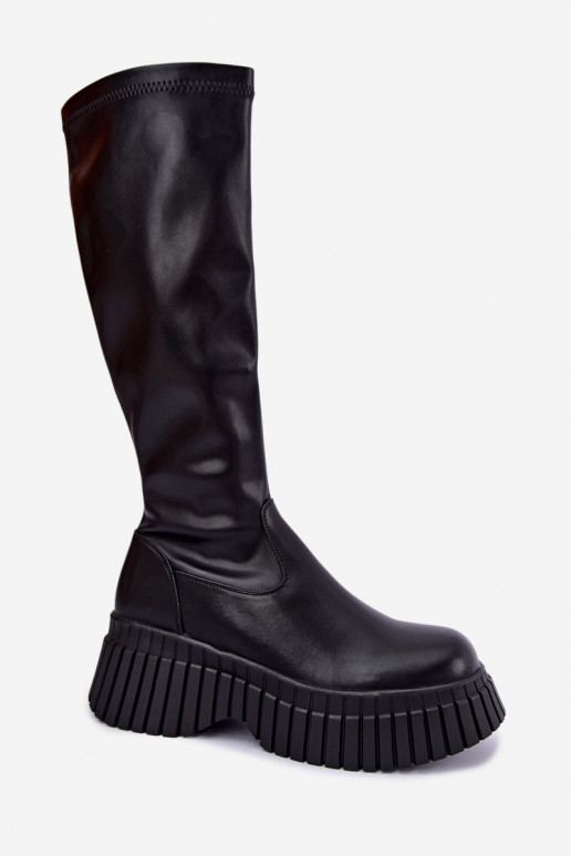 Zwarte knieboots met platform Haldora