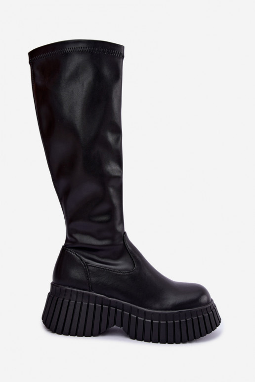 Zwarte knieboots met platform Haldora