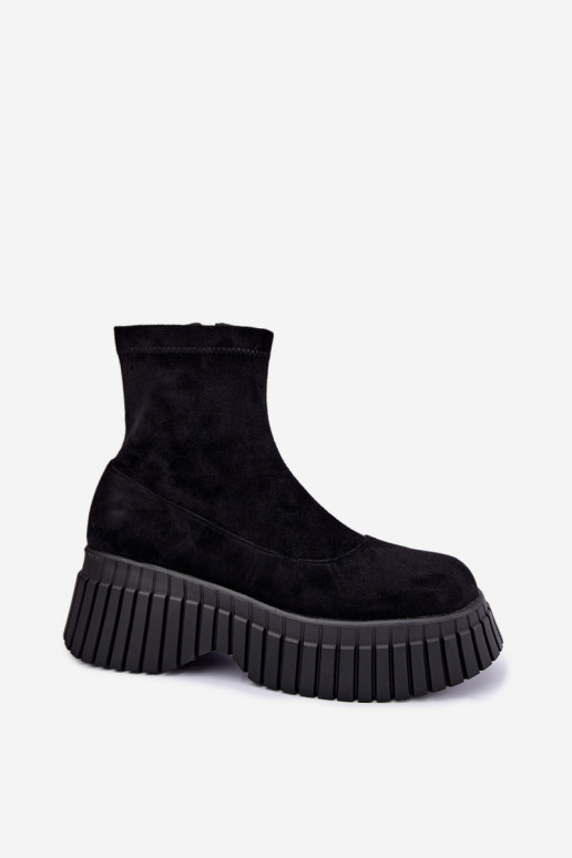 Zwarte enkellaarsjes met platform van faux suede Elmorine