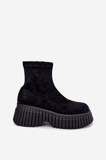 Zwarte enkellaarsjes met platform van faux suede Elmorine 2