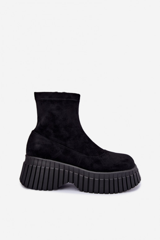 Zwarte enkellaarsjes met platform van faux suede Elmorine